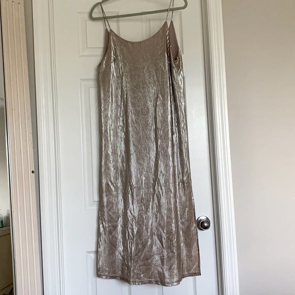 knee length dresses for ladies Silver Metallic Slip Dress